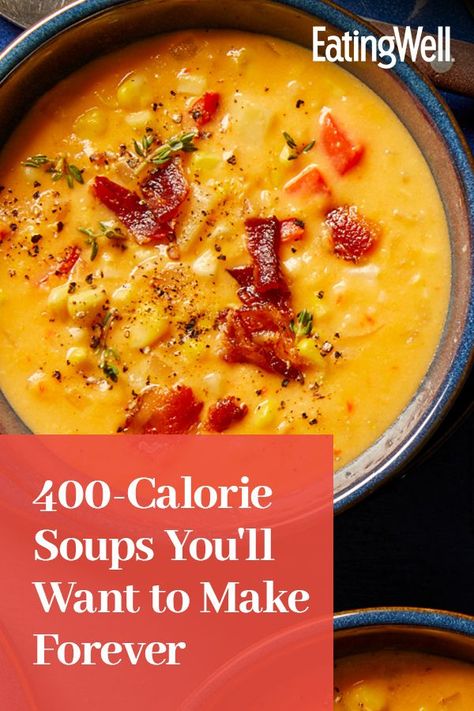 Low Calorie Chowder, Eating Well Soup Recipes, High Calorie Soup Recipes, Healthy Creamy Soups, Nutritional Soup Recipes, Low Calorie Creamy Soup, Low Calorie Crock Pot Soup, Low Calorie Lasagna Soup, High Calorie Soups