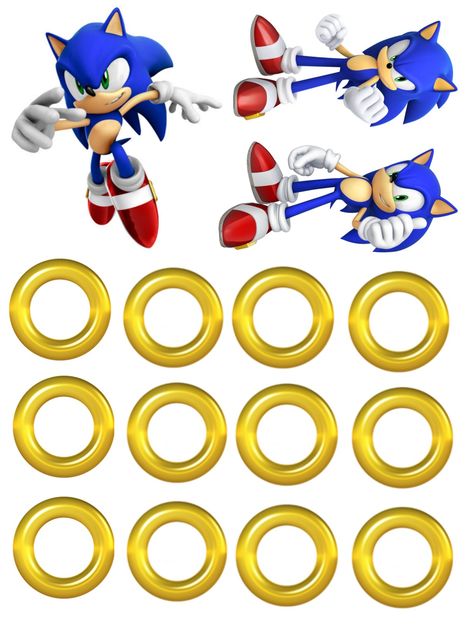 Sonic Topper Printable, Sonic Ring Png, Sonic Cake Topper Printable, Stiker Sonic, Sonic Printable, Topper Sonic, Sonic Birthday Cake, Bolo Sonic, Crown Printable