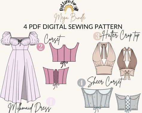 Cute Clothes Patterns Free Sewing, Digital Sewing Patterns, Fairycore Sewing Pattern, Diy Clothes Design Sewing Patterns, How To Make A Sewing Pattern, Chest Binder Sewing Pattern, Diy Dress Ideas, Sewing Beginners Projects, Free Sewing Patterns Tops