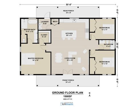 Oak Springs House Plans Open Plan Design Modern Farmhouse 3 Bed/2 Bath 1500 Square Feet Drawings Blueprints - Etsy Ranch Style Farmhouse, Barndominium Homes, Open Plan Design, Plumbing Plan, Ranch Farmhouse, Plans Architecture, Bedroom Entrance, Custom Home Plans, Barndominium Floor Plans