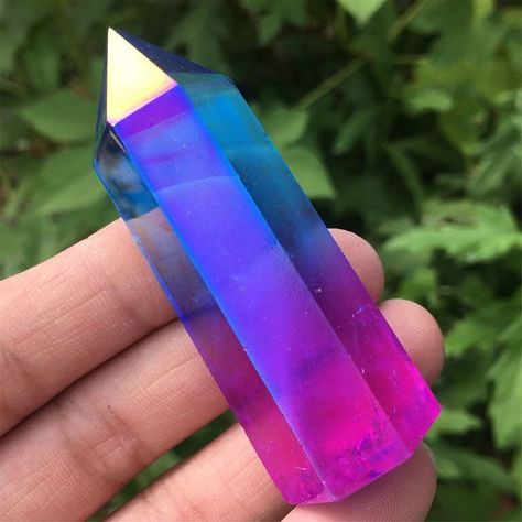 Natural titanium Rainbow Quartz Obelisk wand crystal tower | Etsy Wand Crystal, Crystal Wands, Purple Aura, Rainbow Aura Quartz, Aquarium Ideas, Titanium Quartz, Pink Aura, Aura Crystals, Rainbow Quartz