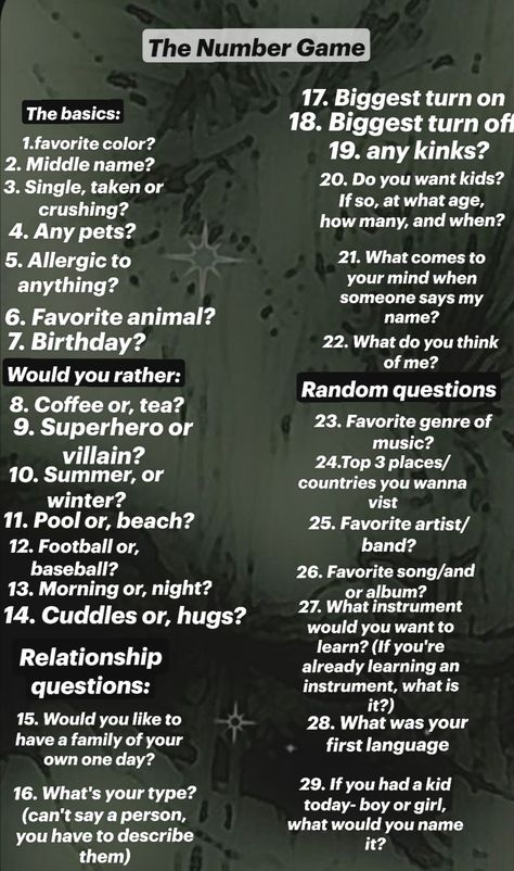 Here's a fun game to play with any and all of your friends. How to play: one person says a number and the other one has to answer the question attached to the number :) Enjoy:)))) Number Game For Friends, Questions To Play With Friends, Challenges To Do With Friends Over Text, Games To Play On Chat, Games To Play With Bestie Over Text, Games To Play With Him Over Text, Party Games For 4 People, Games To Play Over Facetime With Boyfriend, Pick A Number Game