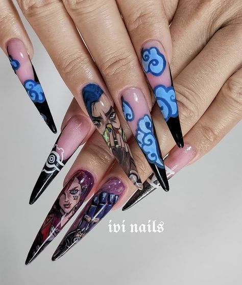 Acrylic Nails Gothic, Arcane Brainrot, Nails Gothic, Anime Nail, Punk Nails, Anime Nails, Goth Nails, Nail Art Designs Diy, Acrylic Nails Coffin Short