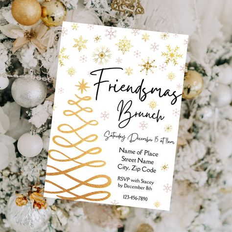 Looking for a Gold and Glam Friendsmas Brunch Invite template that can either be printed or sent as an Evite? ▪️This editable holiday brunch invitation template is easy to use and can be printed from home or sent through one of the social media platforms. #friendsmastemplate #friendsmasinvite #friendsmasinvitation Holiday Brunch Invitations, Favorite Things Party, Holiday Brunch, Holiday Snacks, Brunch Invitations, Christmas Mason Jars, Christmas Brunch, Christmas Gathering, Invite Template