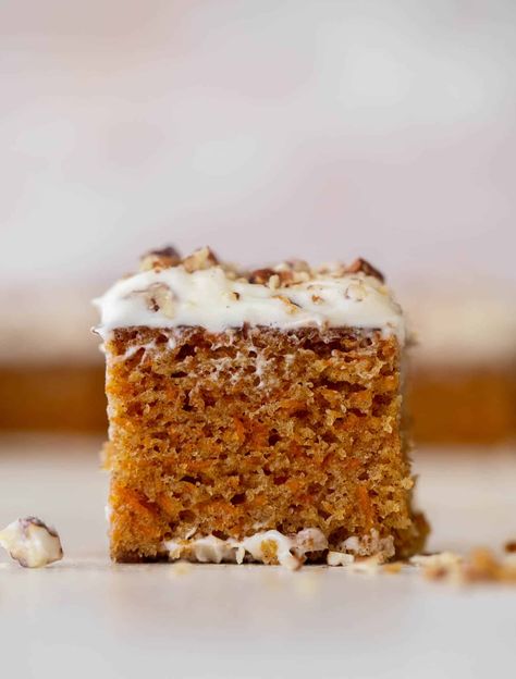 Carrot Cake Sheet Cake with Pecan Cream Cheese Frosting Pecan Cream Cheese Frosting, Carrot Cake Sheet Cake, Pecan Carrot Cake, Pumpkin Spice Bars, Banana Sheet Cakes, Spice Bars, Easy Pumpkin Bars, Cake Sheet, Pumpkin Sheet Cake