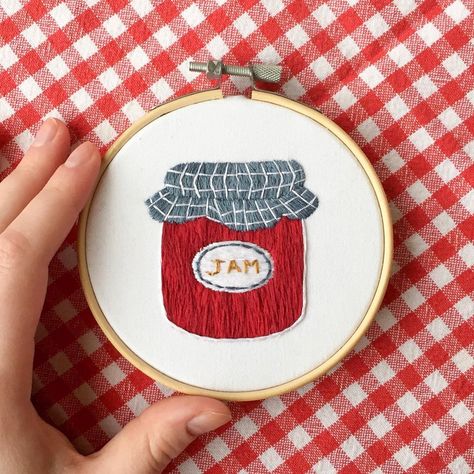 Jam Jar Crafts, Jar Of Jam, Summer Sewing, Seasonal Treats, Jelly Jars, Embroidery Book, Jam Jar, Hand Embroidery Art, Jams & Jellies