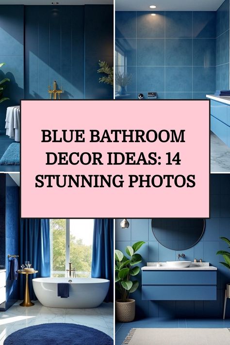 Blue Bathroom Decor Ideas: 14 Stunning Photos Navy Blue Bathroom Ideas, Navy Blue And White Bathroom, Blue Bathroom Decor Ideas, Blue And White Bathroom Decor, Bedroom Attic Ideas, Navy Blue Bathrooms, Trendy Mirrors, Elegant Shower Curtains, Bathroom Chandelier