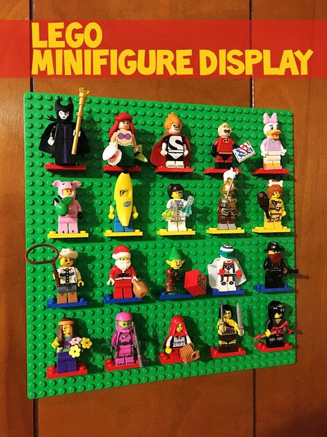 Lego Display Ideas Small Room, Lego People Display, Lego Mini Figures Display Ideas, Lego Character Display, Lego Figure Display, Diy Minifigure Display, Lego Minifigure Display Diy, Lego Minifigure Storage, Display Lego Minifigures