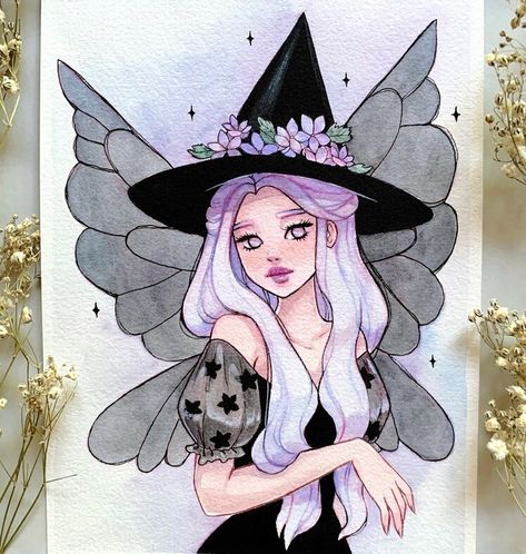 Lèda Havasi on Instagram: “Day 15 - Fairy 🧚‍♀️ • • • • • • • #witchfairy #fairywitch #kawaiiart #ledatober #witchtober #witchtober2021 #pastelart #aestheticartwork…” Hippie Drawing, Fineliner Art, Arte Monster High, Fairy Drawings, Girl Painting, Japanese Drawings, Painting Of Girl, Mythical Creatures Art, Sketch Painting