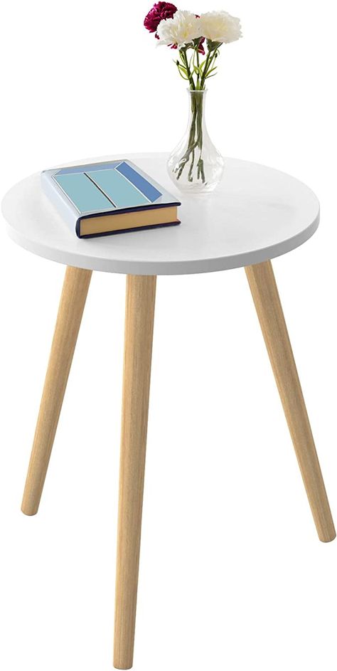 Nursery Side Table, Room Cool Ideas, Wooden Bed Side Table, Bed Side Table Design, Small Round Side Table, Bedside Table Round, Round Nightstand, White Round Tables, Small Space Nursery