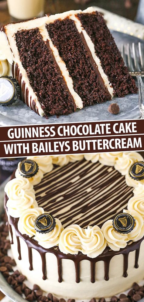 Boozy Chocolate Cake, Baileys Buttercream, Cake Chocolate Ganache, Guinness Chocolate Cake, Baileys Cake, Amazing Cupcakes, Guinness Chocolate, Guinness Cake, Savory Cakes