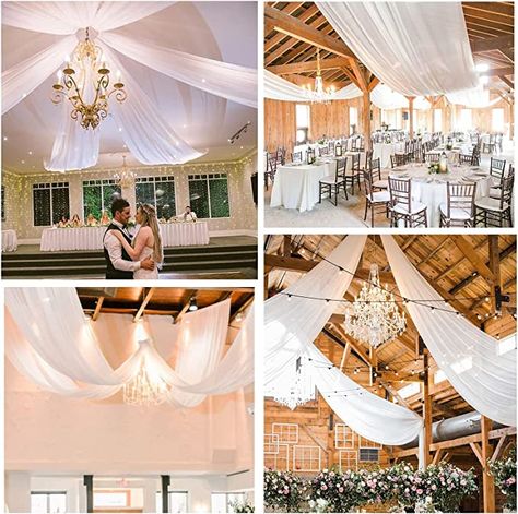 White Chiffon Ceiling Panels 6 Panels 5ftx10ft Wedding Arch Drapes Fabric Sheer Curtains Draping for Ceremony Reception Swag Decoration #wedding #weddinginspo #guestbook #weddindprep #weddingdecor #boho #bride #weddingday #beforewedding #weddingplanning #weddingdiy #guestgift #weddinginvitation #canada #cutewritting #caligraphy #letter#babyshower #mariage #crafts #decorationmariage #weddinggift #cadeaumariage #giftidea #giftinspo #decorinspo #decor #aestheticwedding #cutewedding #perfectwedding Wedding Ceiling Decorations, Ceiling Drapes, Wedding Ceiling, Ceiling Draping, Draping Fabric, White Drapes, Fabric Curtain, Pipe And Drape, Ceiling Panels