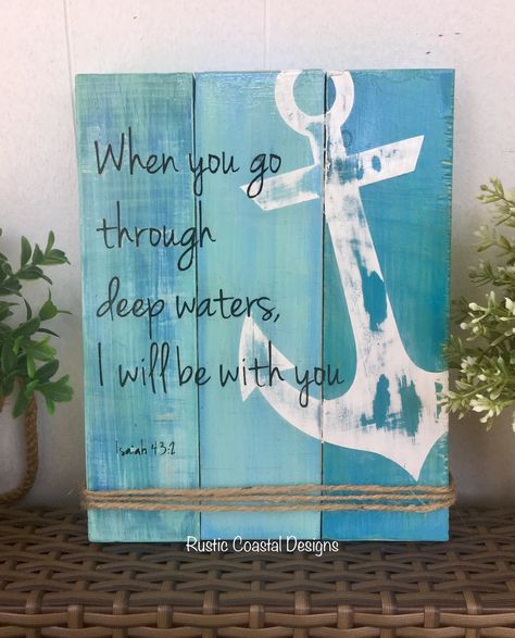 Anchor Bathroom Decor, Anchor Wall Art, Theme Painting, Beach Themed Crafts, Anchor Decor, Nautical Crafts, Beach Bathroom, Coastal Theme, Scripture Canvas