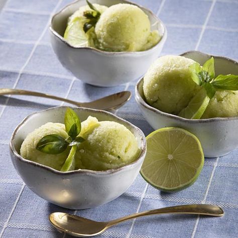 Cucumber-Sweet Basil Sorbet is a refreshing way to beat the heat. No ice cream maker? No problem. Mix it in a food processor or blender. Basil Sorbet, Sorbet Is, Sweet Basil, Flavored Vodka, Lime Zest, Basil Leaves, Food Help, Ice Cream Maker, Fresh Lime