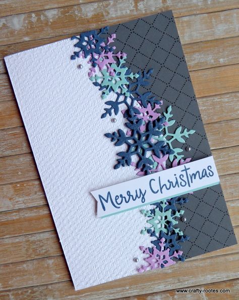 Paper Cards Diy, Pretty Snowflakes, Simple Christmas Cards, Homemade Card, Snowflake Cards, Christmas Card Inspiration, Garland Christmas, Homemade Christmas Cards, Stampin Up Christmas Cards