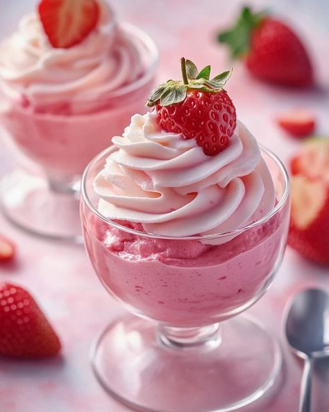 Fluffy Strawberry Mousse 🍓 🍽️ This light and airy strawberry mousse is a refreshing dessert that's perfect for any occasion! Made with fresh strawberries and creamy ingredients, it’s a sweet and delightful treat that will melt in your mouth. The mousse is not only delicious but also beautifully simple to prepare. 🎉✨ • Ingredients: • 8 oz cream cheese or coconut cream 🧀🥥 • 4 oz yogurt or additional cream cheese/coconut cream 🥄 • 1 cup powdered sugar or sugar-free alternative 🍚 • 5 medium-sized... Note Aesthetic, Mousse Desserts, Background References, Light Food, Strawberry Mousse, Mousse Dessert, Foodie Art, Strawberry Yogurt, Refreshing Desserts