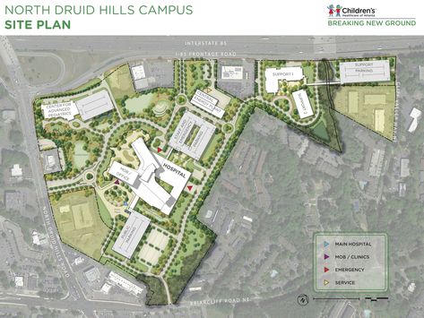 http://www.decaturish.com/2017/11/childrens-healthcare-releases-master-plan-for-new-campus-at-i-85-north-druid-hills/ Boulevard Design, City Parks Design, Neighborhood Park, Child Plan, Architecture Blueprints, Campus Design, Urban Design Concept, Hospital Architecture, City Layout