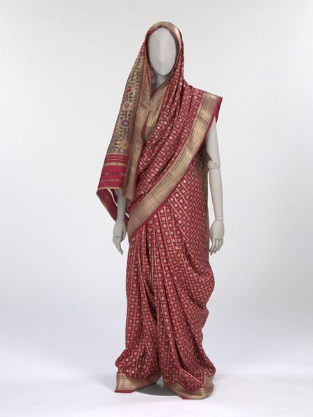 Sari. 19th century. India | V&A Search the Collections Saree Draping Styles, Indian Sari Dress, India Clothes, Sari Dress, Traditional Indian Dress, Chinese Traditional Clothing, History Fashion, Traditional Indian Outfits, Indian Textiles