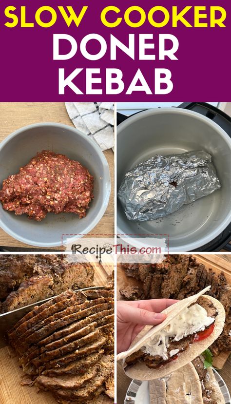 Slow Cooker Doner Kebab Fakeaway Slow Cooker Lamb Kebab, Slow Cooker Kebab, Lamb Doner Kebab Recipe, Slow Cooker Doner Kebab, Donor Kebab Recipe, Fakeaway Kebab, Donair Meat Recipe, Doner Kebab Recipe, Donair Recipe