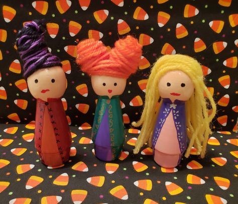 Sanderson Sisters Peg Dolls, Hocus Pocus Peg Dolls, Hocus Pocus Ornaments, Halloween Peg Dolls, Hocus Pocus Characters, Hocus Pocus Party, Hocus Pocus Witches, Kids Market, Ornament Party