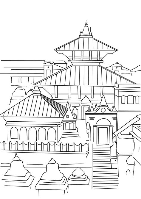 Pasupati Nath Temple Nepal, Nepal Drawing, Pashupatinath Temple, Kali Tattoo, Drawing 101, Temple Tattoo, Temple Drawing, Band Tattoo Designs, Cute Squishies