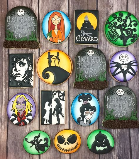 Tim Burton Cookies, 30th Bday Cookies, Beetlejuice Cookies, Holidays Desserts, Tim Burton Party, Bday Cookies, Beetlejuice Wedding, Halloween Birthday Cakes, Holiday Desserts Christmas