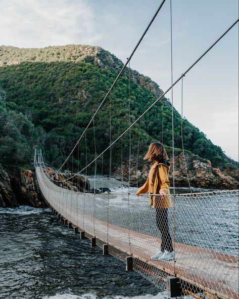 Girl standing on a bridge inside Tsitsikamma National Park in South Africa South Africa Travel Photography, South Africa Safari Aesthetic, Knysna South Africa, Tsitsikamma National Park South Africa, South Africa Landscape Photography, Garden Route South Africa, Tsitsikamma National Park, Otter Trail South Africa, South Africa Photography