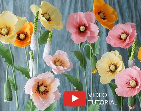 Large Paper Flower Template Video Tutorial Giant | Etsy Corporate Backdrop, Large Paper Flower Template, Paper Flower Video, Paper Rose Template, Wedding Background Decoration, Paper Peonies, Paper Flowers Wedding, Large Paper Flowers, Crinkle Paper