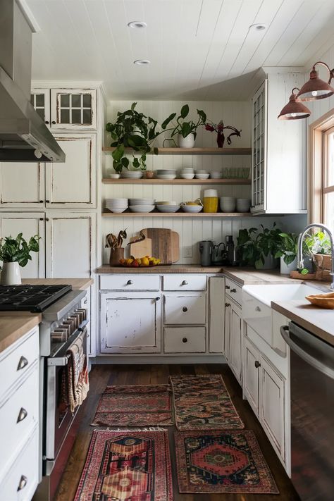 40 Best Rustic Modern Kitchen Inspirations for a Cozy and Chic Space - The Ivy Kitchen Blog Modern Folk Kitchen, French Kitchen Aesthetic, Old Kitchen Aesthetic, Lived In Kitchen, Country Modern Kitchen, Old Fashion Kitchen, Utilitarian Kitchen, Rustic Modern Kitchen Ideas, Vermont Kitchen