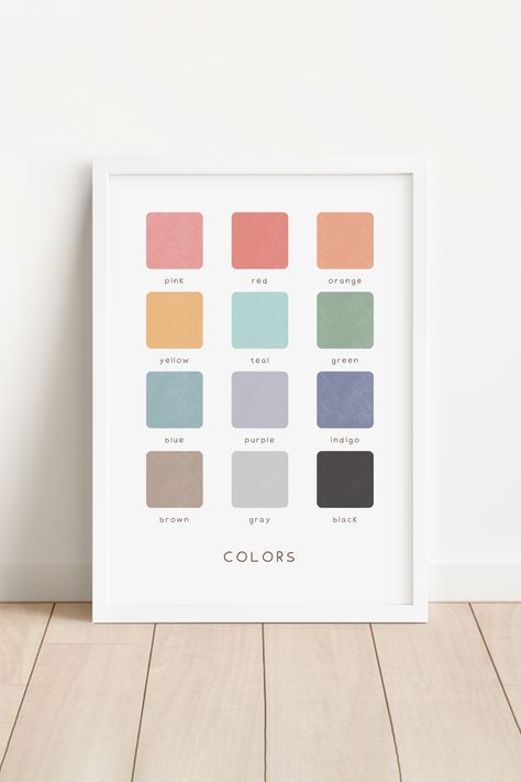 Colors Education Poster, Printable Colors Wall Art, Rainbow Classroom Decor, Learn Colors, Montessori Wall Art Print, Digital Download Kids Color Palette Fun, Montessori Color Palette, Children Color Palette, Kids Color Palette, Scandinavian Color Palette, Toy Painting, Rainbow Color Palette, Colors Poster, Montessori Color