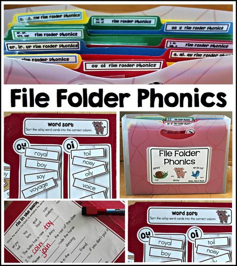 Oi Oy, Folder Activities, Vowel Teams, Phonics Centers, First Grade Phonics, File Folder Activities, Reading Charts, File Folder Games, Phonics Words