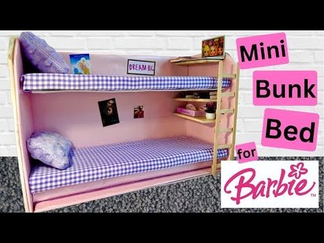 DIY How to make a miniature BUNK BED from a SHOE BOX for BARBIE/SINDY dolls. Mini doll furniture - YouTube Diy Barbie Bedroom Furniture, Diy Cardboard Barbie Furniture, Barbie Diy Bedroom, Barbie Bunk Bed Diy, Barbie Furniture Diy Homemade Cardboard, Barbie Bedroom Ideas Diy Doll Furniture, Diy Barbie Bunk Beds, 1/6 Doll Furniture, Barbie Doll Bed Diy