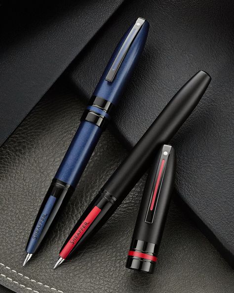 We're excited to announce the launch of a legendary brand that has contributed timeless designs to the fountain pen community since 1913: Sheaffer. This Sheaffer Icon fountain pen features a lacquered metal body, with PVD accents, glossy black trim, and a hooded silver stainless steel nib in medium. It features a satisfying snap cap that posts securely onto the back of the barrel when writing. It comes with a proprietary Sheaffer converter as well as Sheaffer ink cartridges. Sheaffer Fountain Pen, Goulet Pens Company, Goulet Pens, Pen Collection, The Fountain, Fountain Pens, Ink Cartridge, Black Trim, Fountain Pen