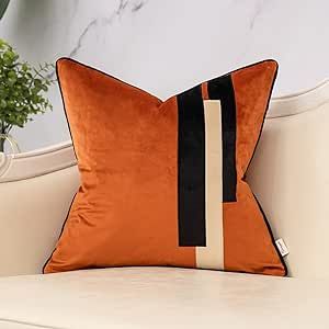 Yangest Burnt Orange Decorative Velvet Throw Pillow Cover Striped Patchwork Cushion Case Modern 18x18 Inch Pillowcase for Sofa Couch Bedroom Living Room Home Decor Couch Bedroom, Cloth Texture, Orange Throw Pillows, Living Room Orange, Geometric Cushions, Patchwork Cushion, Rectangular Pillow Cover, Stripe Throw Pillow, Orange Pillows