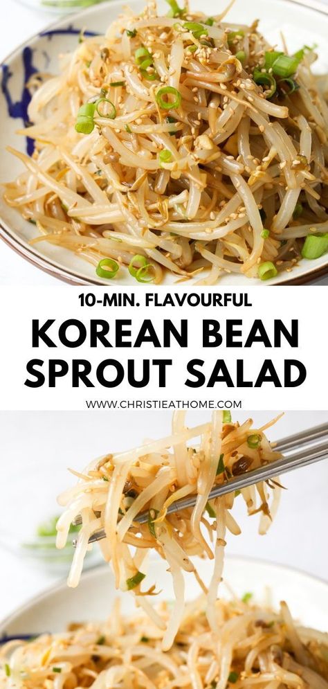 Soy Bean Salad, Bean Sprout Salad Recipes, Korean Mung Bean Sprouts, Asain Food Sides, Beansprout Salad Recipes, Korean Sprouts Recipe, Japanese Sides Recipes, Canned Bean Sprouts Recipes, What To Do With Bean Sprouts