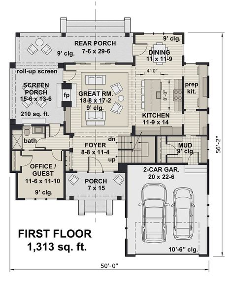 Farmhouse Style House Plan - 4 Beds 3 Baths 2652 Sq/Ft Plan #51-1148 - BuilderHousePlans.com Farmhouse Craftsman, Craftsman Cottage, Cottage Style House Plans, Farmhouse Style House Plans, Farmhouse House, Modern Floor, Cottage House, Plan Ideas, House Plans Farmhouse