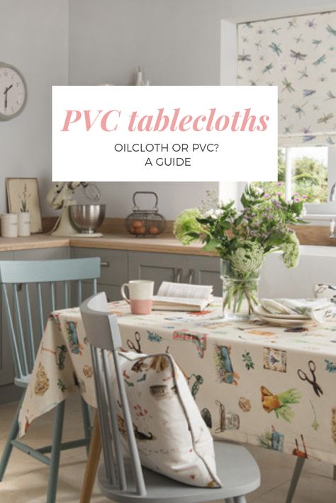 Oilcloth or pvc? What is the difference? How to clean a plastic tablecloth. A guide to PVC tablecloth fabrics. #pvc #tablecloth ideas #oilcloth Oil Cloth Tablecloth, Tablecloth Ideas, Country Kitchen Tables, Cottage Style Interiors, Moody Living Room, Oilcloth Tablecloth, Garden Organization, Living Room Garden, Fireplace Art