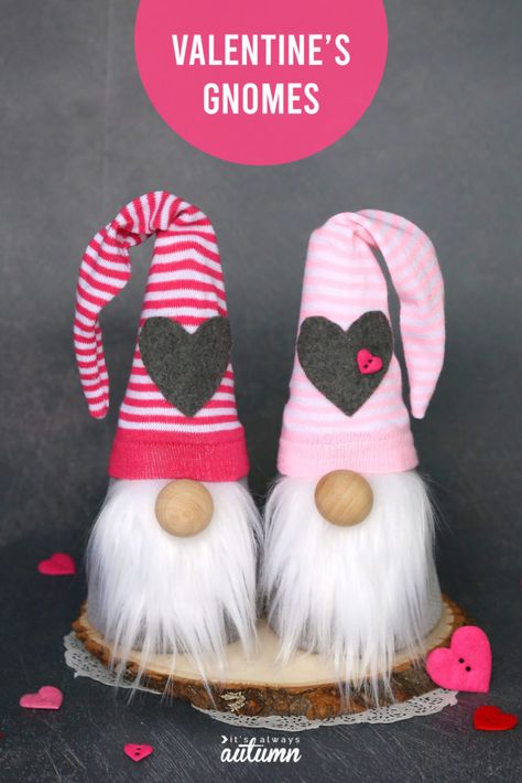 It's easy to make an adorable sock gnome for Valentine's day or any holiday! How To Make Socks, Sock Gnomes, Holiday Gnomes, Diy Valentine's Day Decorations, Diy Valentines Decorations, Diy Socks, Gnomes Diy, Diy Valentines Crafts, Gnomes Crafts