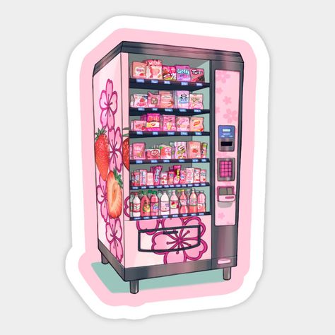 Pink Vending Machine, Aesthetic Japan, Kawaii Stickers, Anime Stickers, Vending Machine, Machine Design, Stickers Packs, Custom Magnets, Print Stickers