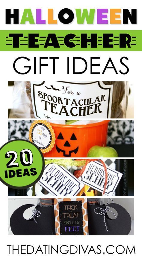 FUN!  Cute teacher gift ideas for Halloween. www.TheDatingDivas.com Halloween Gifts For Teachers, Teacher Diy, Diy Halloween Gifts, Halloween Gift Ideas, Halloween Teacher Gifts, Teacher Treats, Teacher Gift Ideas, Ideas For Teachers, Teacher Appreciation Printables