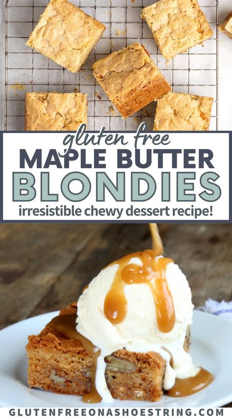 Gluten Free Maple Desserts, Gluten Free Copycat Recipes, Gluten Free Blondies, Gluten Free Apple Blondies, Maple Chai Blondies, Applebees Maple Butter Blondie Recipe, Gluten Free Pumpkin Blondies Recipe, Maple Butter Blondie Applebees, Gluten Free Dairy Free Recipes Dinner