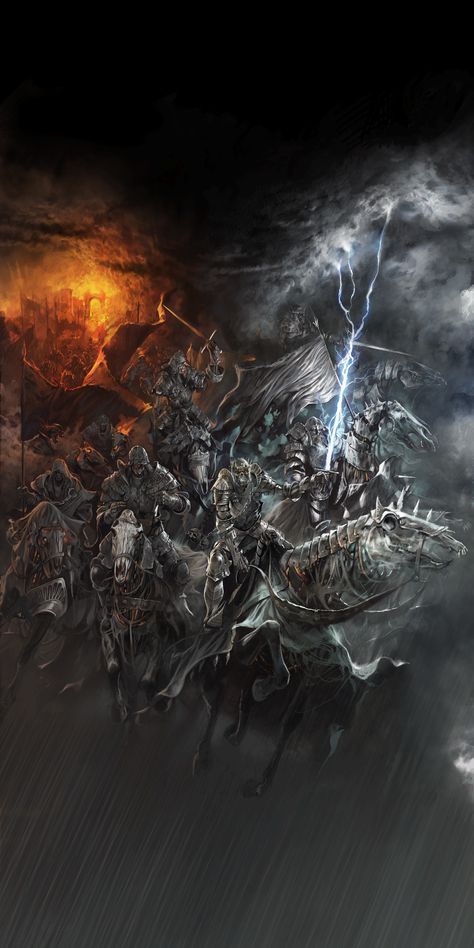 The Wild Hunt, or Wraiths of Mörhogg, as they are called in Skellige, was widely believed to be a group of specters galloping in the sky. They were described by common folk as a cavalcade of wraiths on undead horses galloping across the sky and serving as an omen of war. In fact, they are a... The Witcher 1, The Witcher Game, The Witcher Wild Hunt, Art Examples, Witcher Art, Witcher 3 Wild Hunt, Dark Souls Art, Creative Concept, 다크 판타지