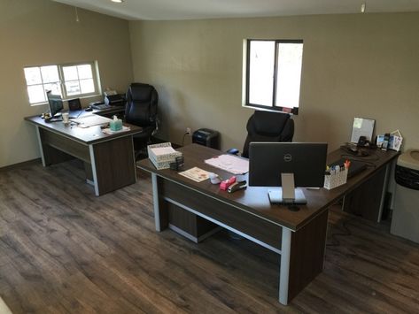 2 Person Office Layout, Two Person Office Layout, 2 Desk Office Layout, Home Office 2 Desks, Double Desk Office, Shared Office Space Ideas, Small Office Space Design, 2 Person Office, Business Office Interior Design