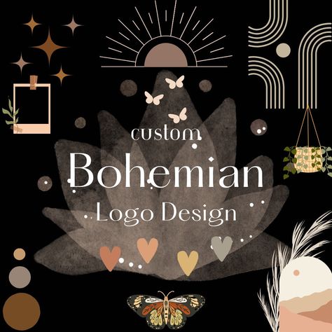 Custom Logo Design Bohemian Themed Personalized Branding - Etsy Bohemian Branding, Logos Color, Bohemian Logo, Logo Identity, Typography Branding, Black Hollywood, Bohemian Art, Brand Board, Dec 8