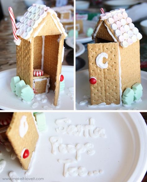 Gingerbread Houses Using Graham Crackers, Gingerbread Houses From Graham Crackers, Gingerbread House Using Graham Crackers, Gingerbread House Made With Graham Crackers, Diy Gingerbread House With Gram Crackers, Group Gingerbread House Making, Gingerbread Houses Out Of Graham Crackers, Gram Cracker House Ideas, Easy Graham Cracker Gingerbread House