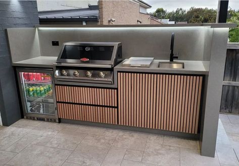 Aesthetic Backyard, Backyard Aesthetic, Kitchen Backyard, Concrete Outdoor Kitchen, Outdoor Bbq Area, Grill Outdoor, Landscaping Backyard, Outdoor Barbeque, Modern Outdoor Kitchen