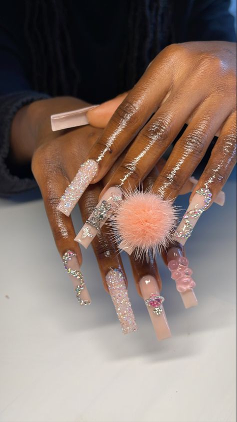 Pink nails, acrylic nails, freestyle nails, Pom Pom nails, diamond nails, nails, Vivienne Westwood nails. Nails With Pom Poms, Pompom Nails, Pom Pom Nails, Pom Nails, Pink Diamond Nails, Vivienne Westwood Nails, Westwood Nails, Diamond Pink Nails, Nails Freestyle