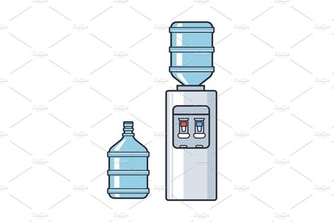 Water Cooler, Blue Line, Flat Illustration, Design Assets, Flyer Design, Graphic Illustration, White Background, Creative Market, Water