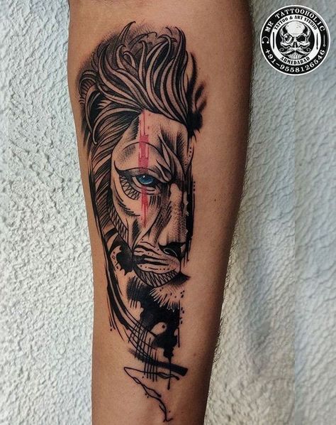 Half Lion Tattoo Design, Hand Tattoo Designs Men Unique, Lion Tatoos Men Art Designs, Half Lion Tattoo, Unique Half Sleeve Tattoos Men, Cover Up Tattoos For Men Arm, Best Forearm Tattoos For Men, Tattoos For Men Unique, Men's Forearm Tattoos