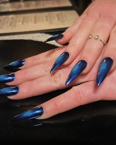 Blue Nails Summer 2024, Blue Metallic Nails, Blue Nails Summer, Blue Nails Design, Metallic Blue Nails, Blue Nail Designs, Nails Summer, Nails 2024, Nails Inspo